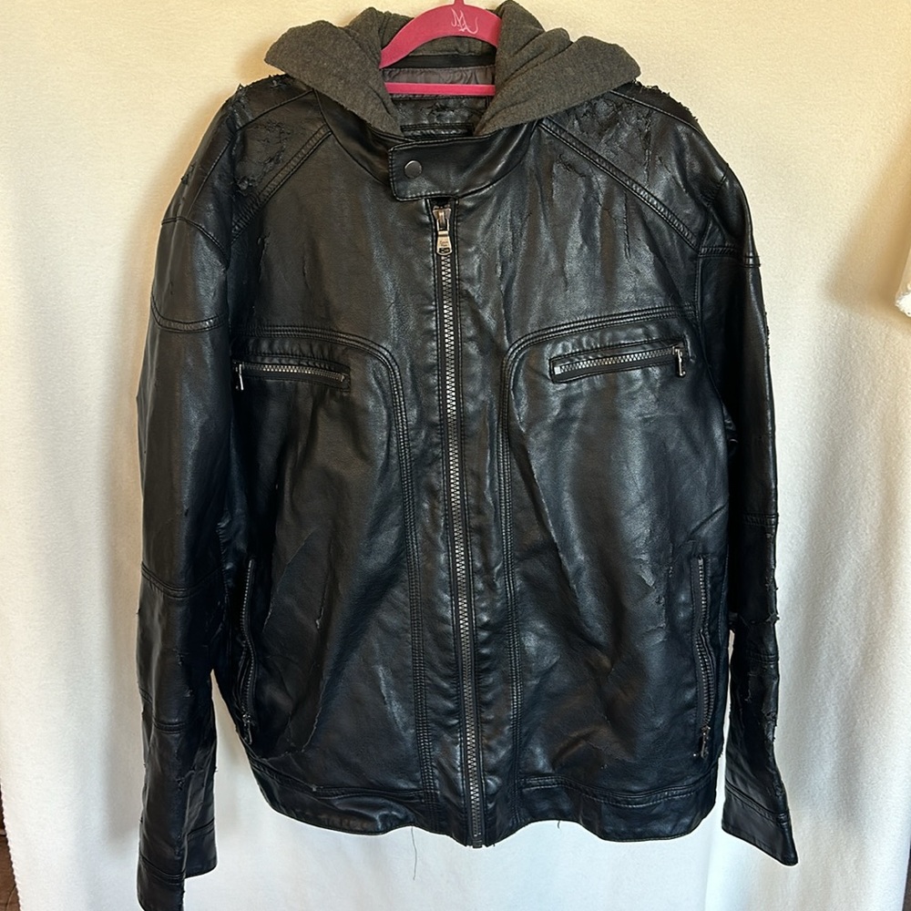 Calvin Klein Men’s Heavily Distressed Faux Leather w/ Sweater Style Underlining - Picture 1 of 16